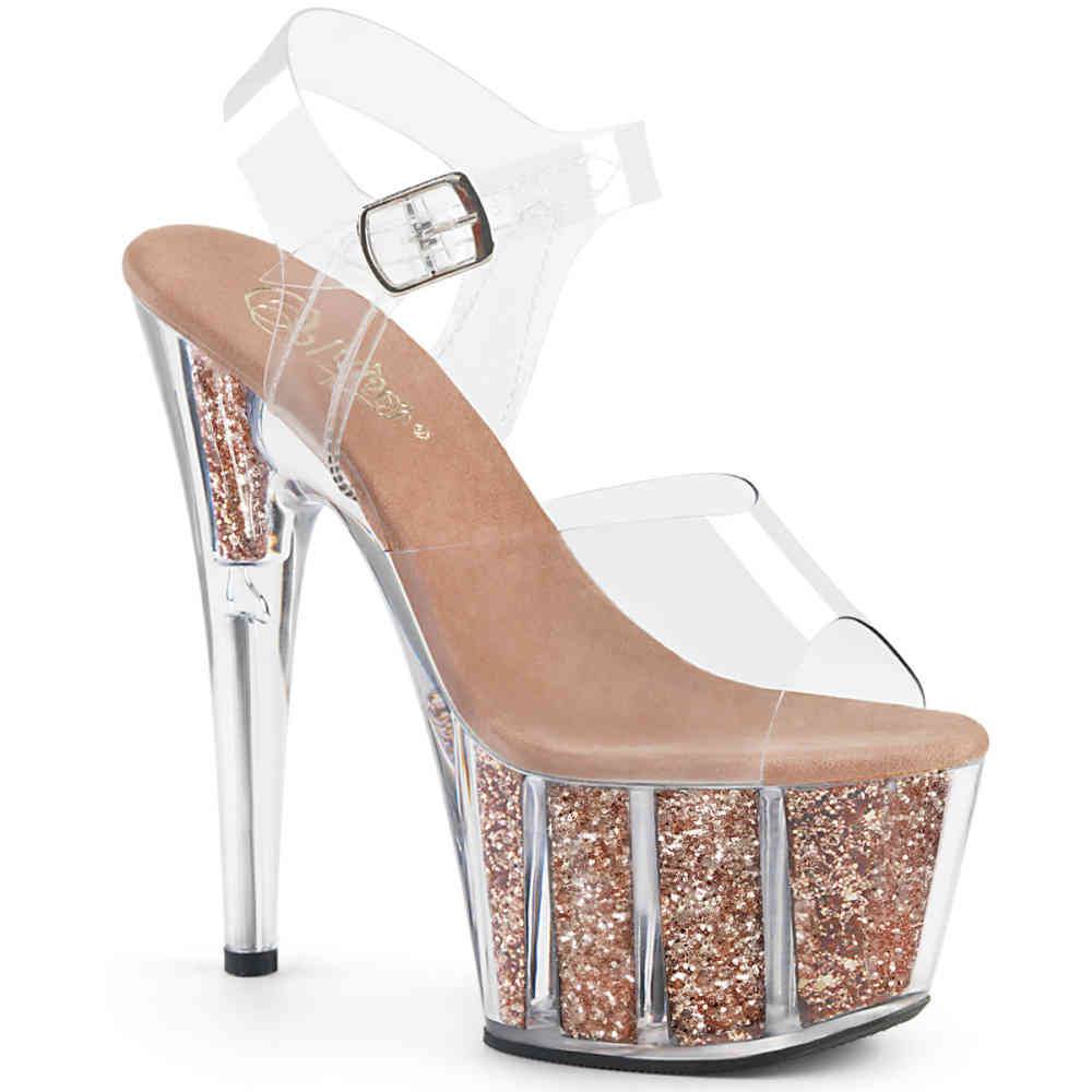 Pleaser - ADORE708G Sandale à bride à la cheville, Pole dance chaussures - Chaussures de pole dance - Champagne/Transparent Product image
